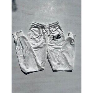 Queen Graphic Joggers Women Size M White Sweatpants Drawstring Elastic Waistband